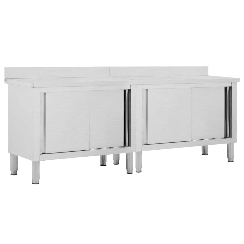 vidaXL Work Tables with Sliding Doors 2pcs 240x50x(95-97)cm Stainless Steel 1