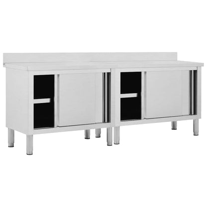 vidaXL Work Tables with Sliding Doors 2pcs 240x50x(95-97)cm Stainless Steel 2