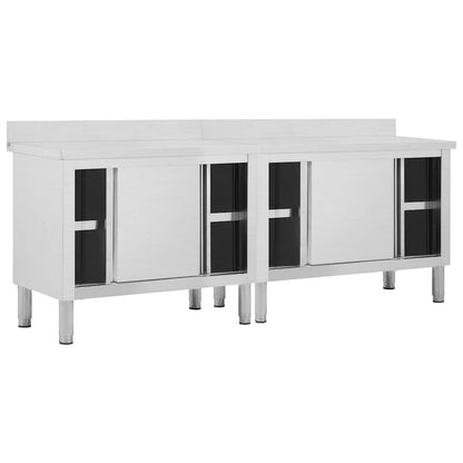 vidaXL Work Tables with Sliding Doors 2pcs 240x50x(95-97)cm Stainless Steel 3