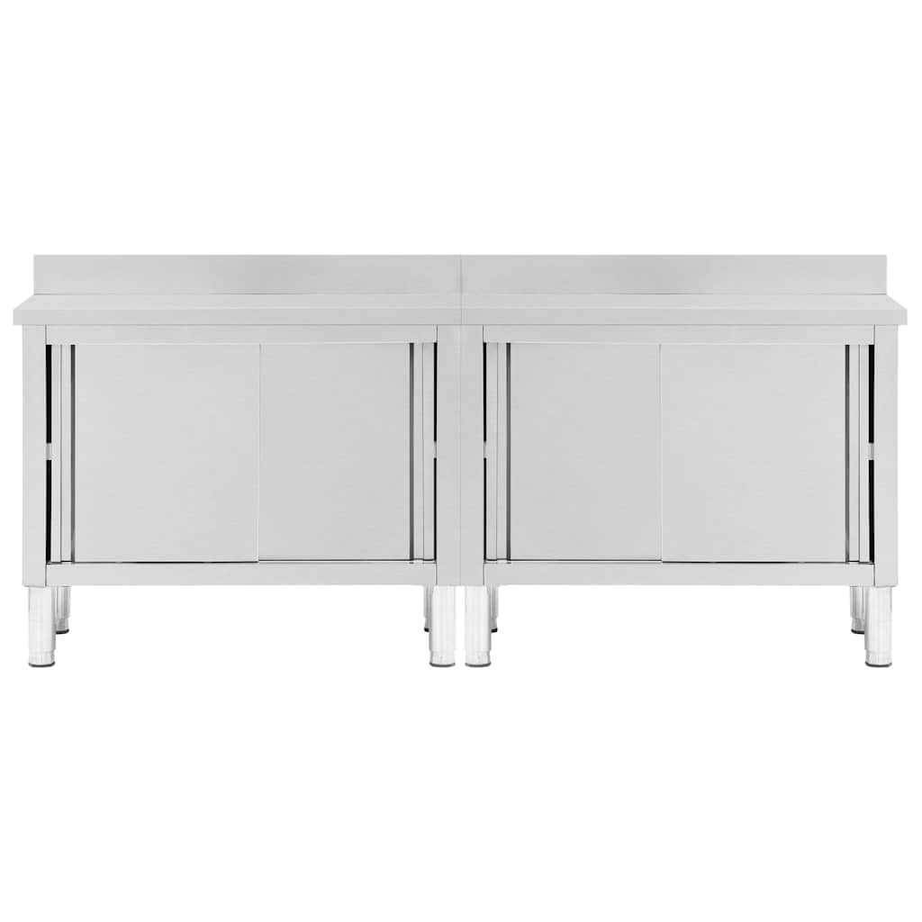 vidaXL Work Tables with Sliding Doors 2pcs 240x50x(95-97)cm Stainless Steel 4