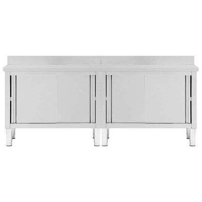 vidaXL Work Tables with Sliding Doors 2pcs 240x50x(95-97)cm Stainless Steel 4