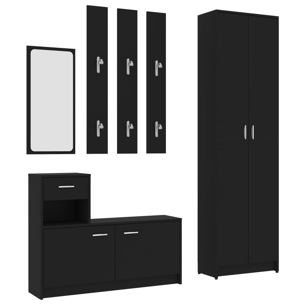 vidaXL Hallway Furniture Set Black Engineered Wood