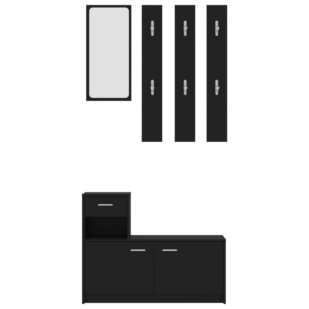 vidaXL Hallway Furniture Set Black Engineered Wood