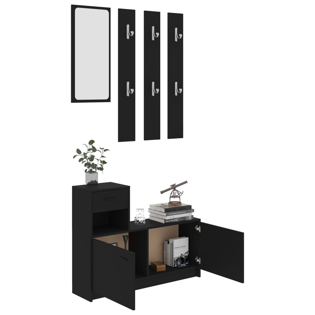 vidaXL Hallway Furniture Set Black Engineered Wood