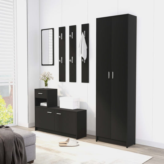 vidaXL Hallway Furniture Set Black Engineered Wood