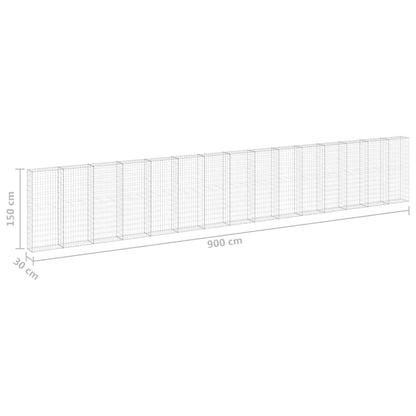 vidaXL Gabion Wall with Covers Galvanised Steel 900x30x150 cm 6
