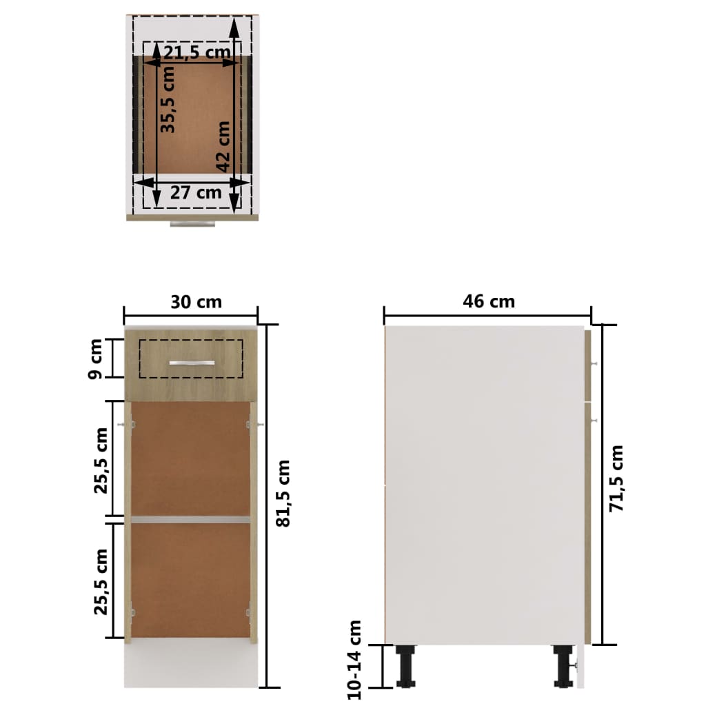 vidaXL Drawer Bottom Cabinet Sonoma Oak 30x46x81.5 cm Engineered Wood