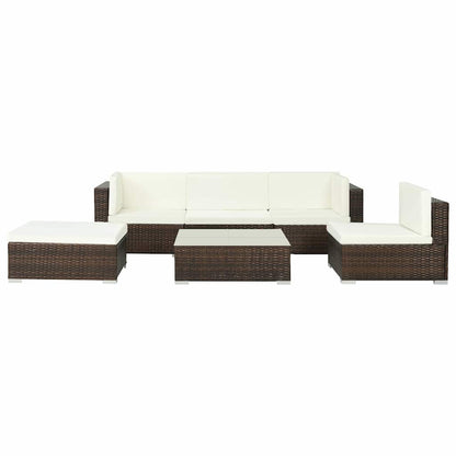 vidaXL 6 Piece Garden Lounge Set with Cushions Poly Rattan Brown 2