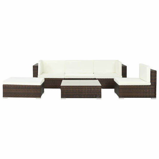 vidaXL 6 Piece Garden Lounge Set with Cushions Poly Rattan Brown 2