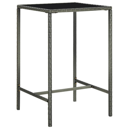 Garden Bar Table Poly Rattan and Glass Grey 70 cm 70 cm