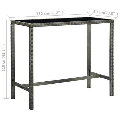 Garden Bar Table Poly Rattan and Glass Grey 130 cm 60 cm