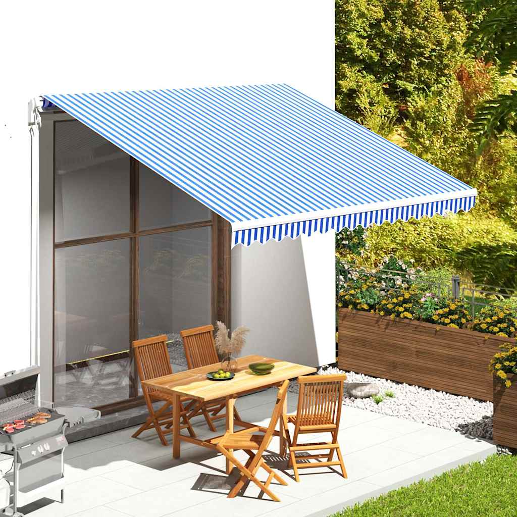 Awning Replacement Fabric 400x350 cm Polyester Drop 3.5 m Width 4 m Blue and white