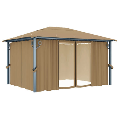 vidaXL Gazebo with Curtain 400x300 cm Taupe Aluminium 2