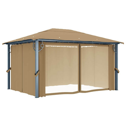 vidaXL Gazebo with Curtain 400x300 cm Taupe Aluminium 3