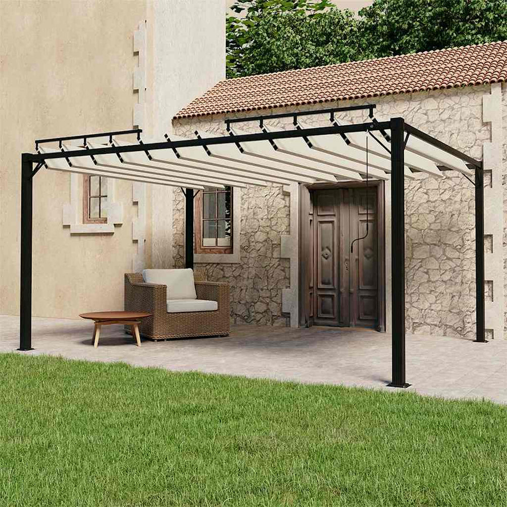 313927 vidaXL Gazebo with Louvered Roof 3x4 m Cream Fabric and Aluminium