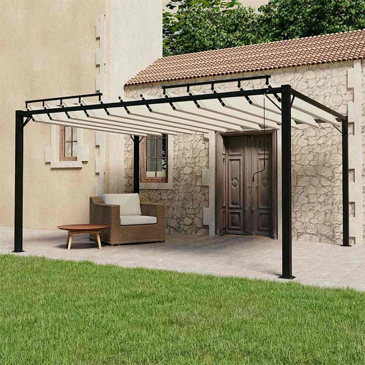 313927 vidaXL Gazebo with Louvered Roof 3x4 m Cream Fabric and Aluminium 1