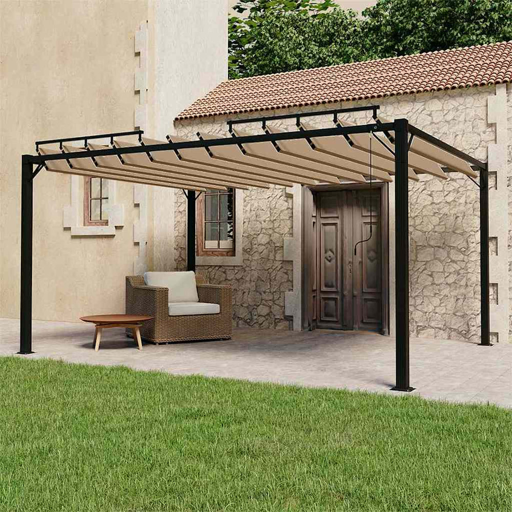 313928 vidaXL Gazebo with Louvered Roof 3x4 m Taupe Fabric and Aluminium