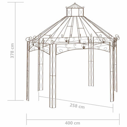 314000 vidaXL Garden Pavilion Antique Brown 400x258x378 cm Iron 6