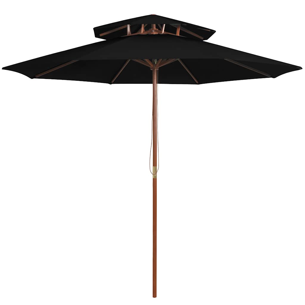 Double Decker Parasol with Wooden Pole 270 cm Black