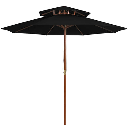 Double Decker Parasol with Wooden Pole 270 cm Black
