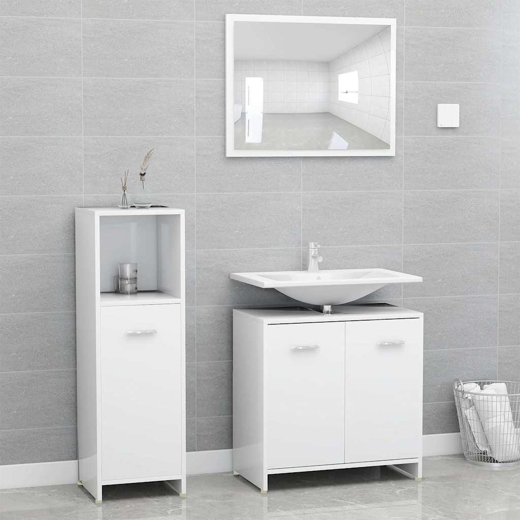 3 Piece Bathroom Furniture Set Engineered Wood White