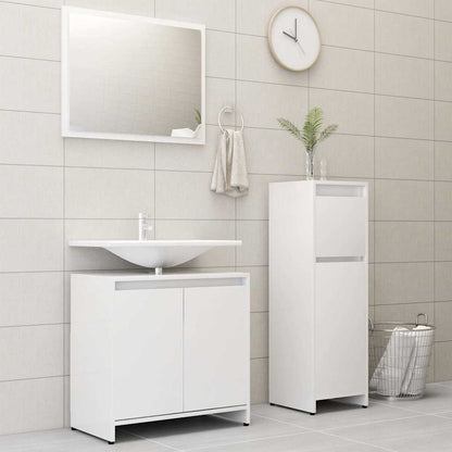 3 Piece Bathroom Furniture Set Engineered Wood White