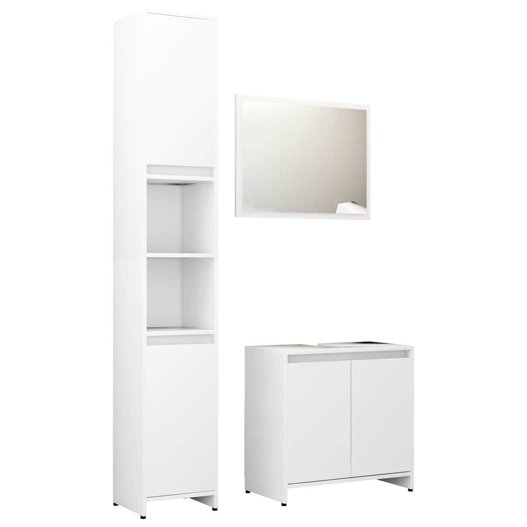 3 Piece Bathroom Furniture Set Engineered Wood White
