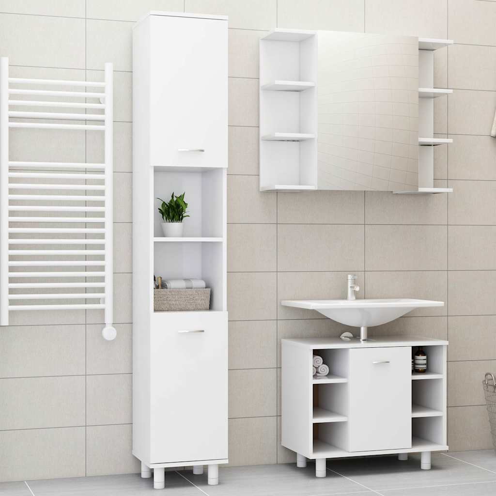 3 Piece Bathroom Furniture Set Engineered Wood White