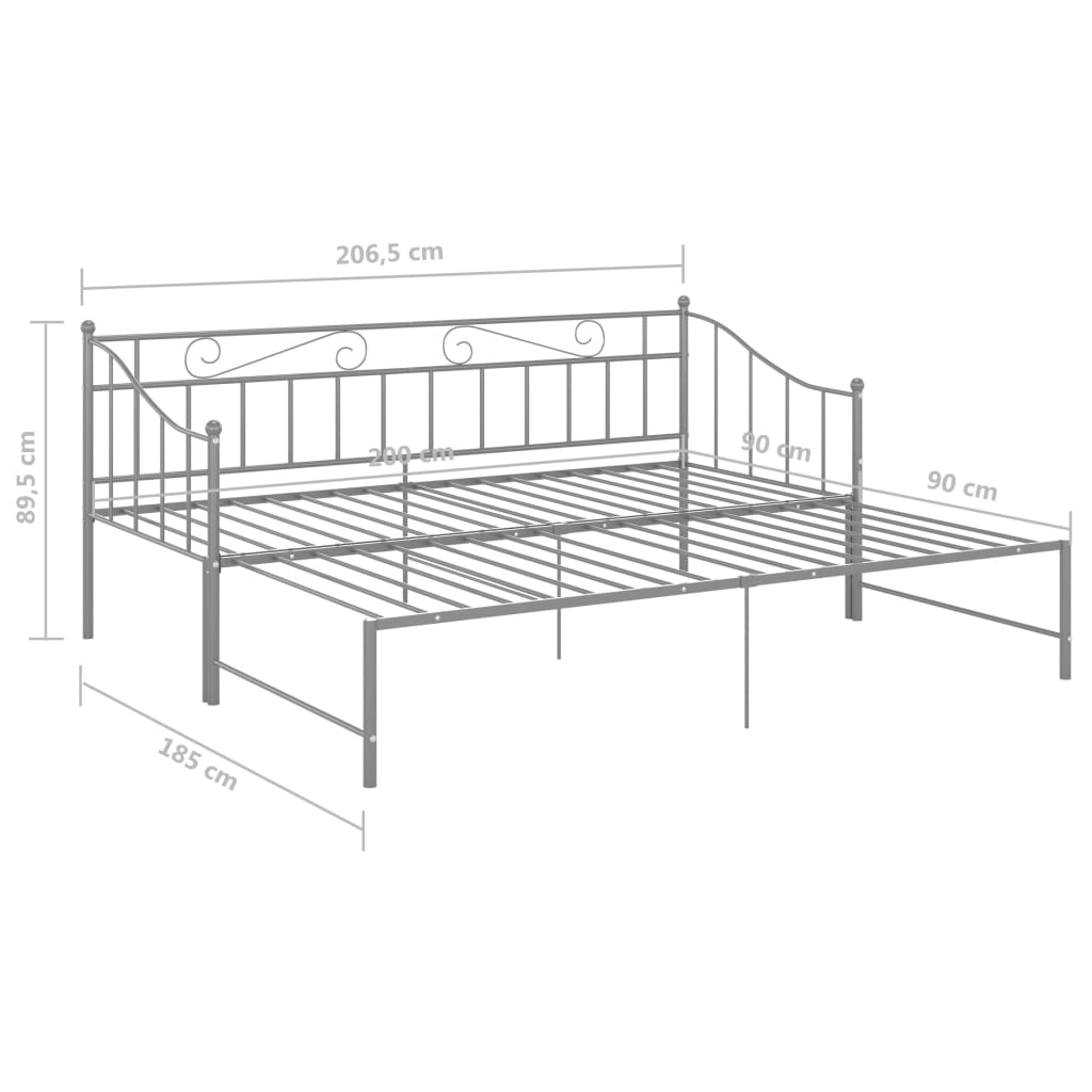 vidaXL Pull-out Sofa Bed Frame Grey Metal 90x200 cm