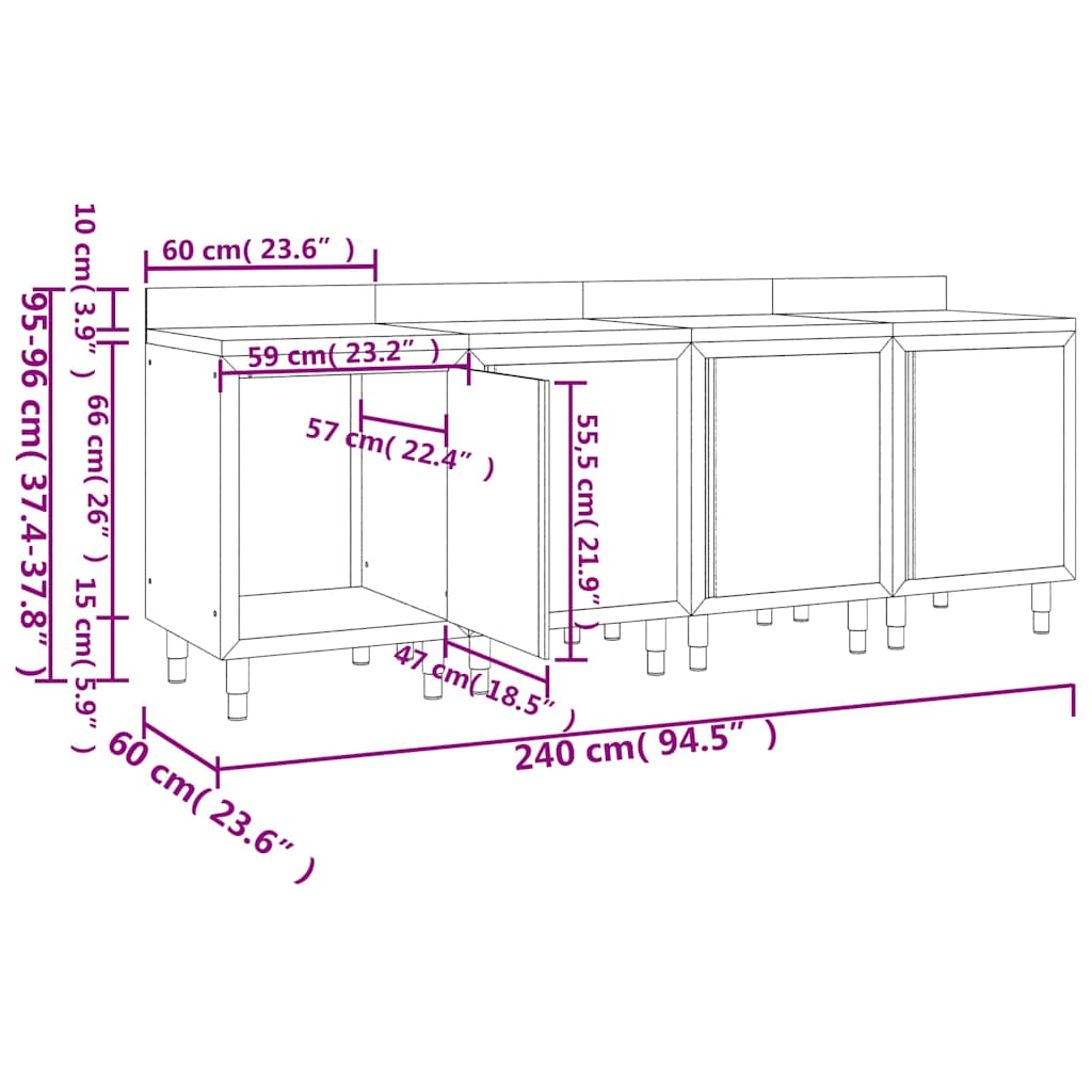 vidaXL Commercial Work Table Cabinet 240x60x96 cm Stainless Steel 5