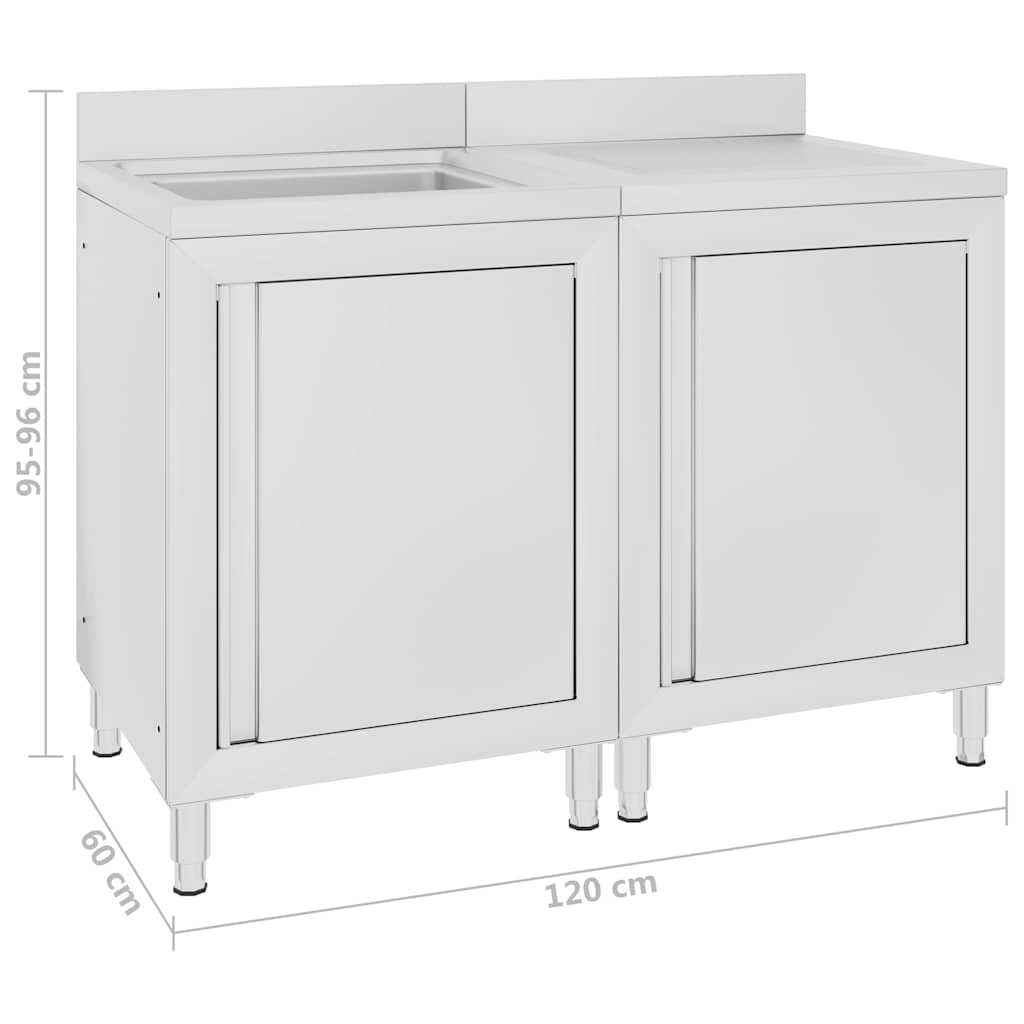 vidaXL Commercial Kitchen Sink Cabinet Stainless Steel 120x60x96 cm 5