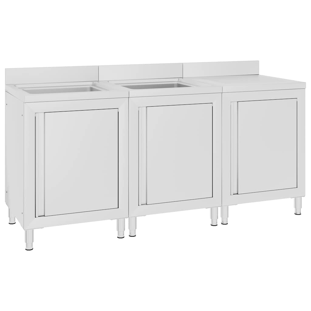 vidaXL Commercial Kitchen Sink Cabinet 180x60x96 cm Stainless Steel 2