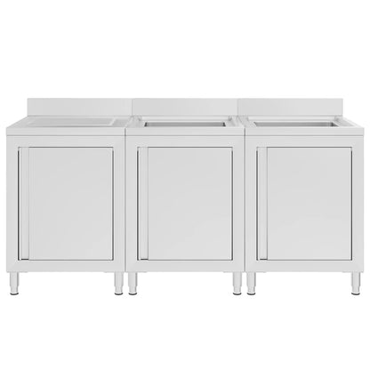 vidaXL Commercial Kitchen Sink Cabinet 180x60x96 cm Stainless Steel 3