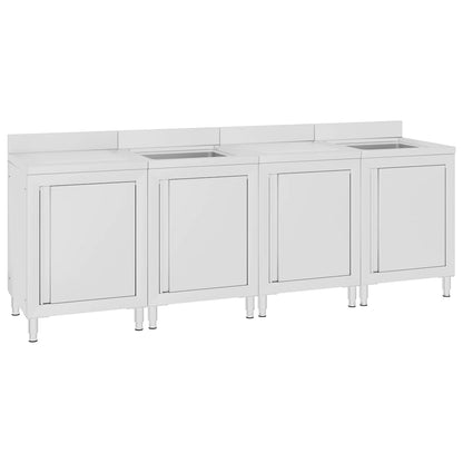 vidaXL Commercial Kitchen Sink Cabinet 240x60x96 cm Stainless Steel 1
