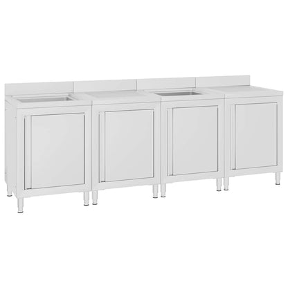vidaXL Commercial Kitchen Sink Cabinet 240x60x96 cm Stainless Steel 2