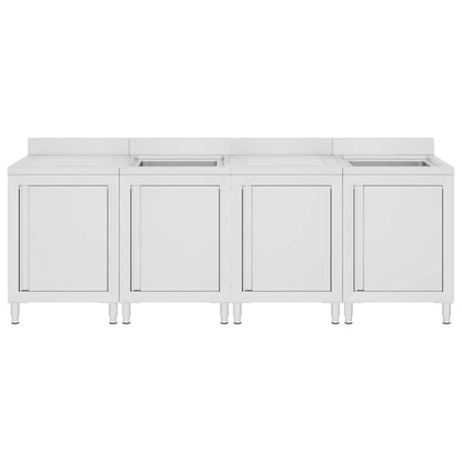 vidaXL Commercial Kitchen Sink Cabinet 240x60x96 cm Stainless Steel 3