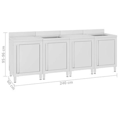 vidaXL Commercial Kitchen Sink Cabinet 240x60x96 cm Stainless Steel 6