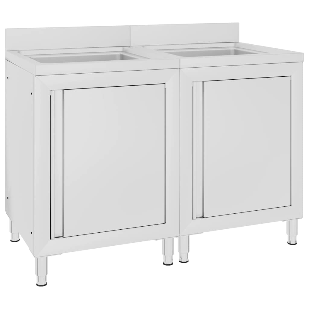 vidaXL Commercial Kitchen Sink Cabinets 2 pcs Stainless Steel 1