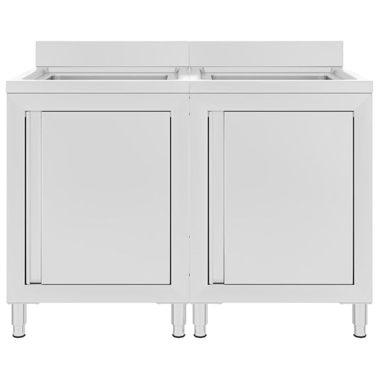 Commercial Kitchen Sink Cabinet 180x60x96 cm Stainless Steel 120 cm double sink