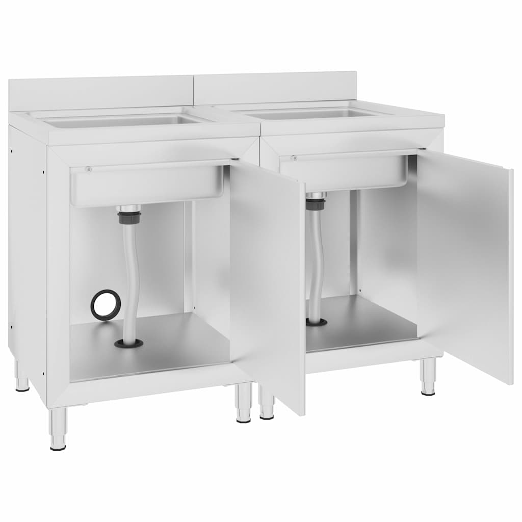 vidaXL Commercial Kitchen Sink Cabinets 2 pcs Stainless Steel 3