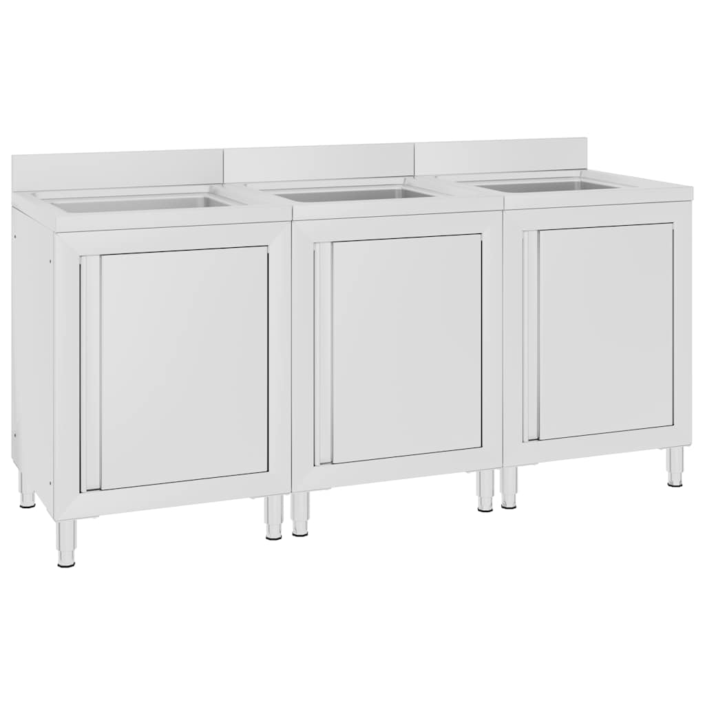 vidaXL Commercial Kitchen Sink Cabinets 3 pcs Stainless Steel 1