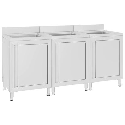 vidaXL Commercial Kitchen Sink Cabinets 3 pcs Stainless Steel 1