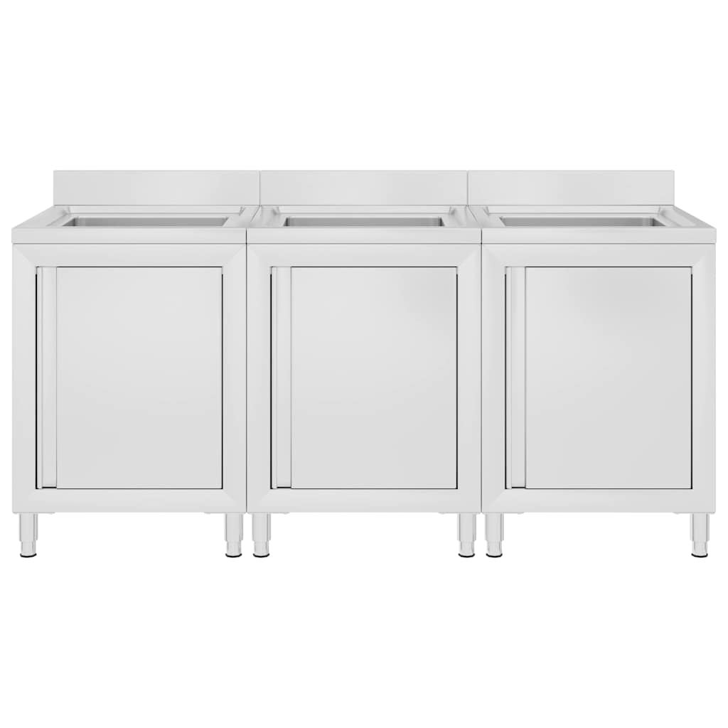 vidaXL Commercial Kitchen Sink Cabinets 3 pcs Stainless Steel 2