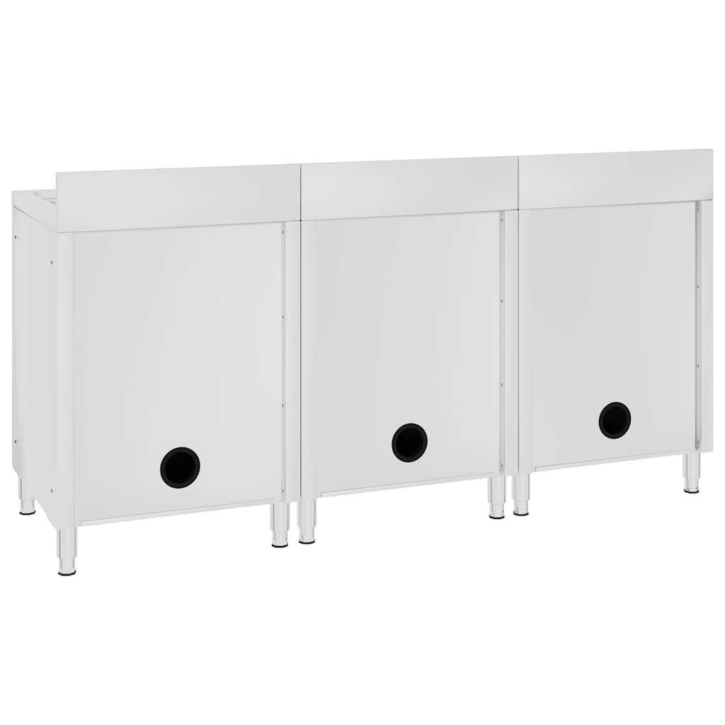 vidaXL Commercial Kitchen Sink Cabinets 3 pcs Stainless Steel 4