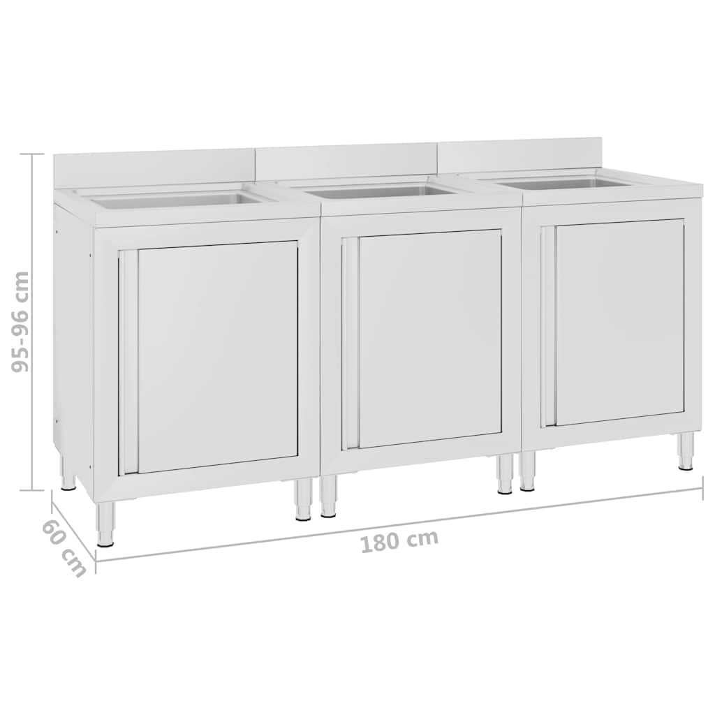 vidaXL Commercial Kitchen Sink Cabinets 3 pcs Stainless Steel 5