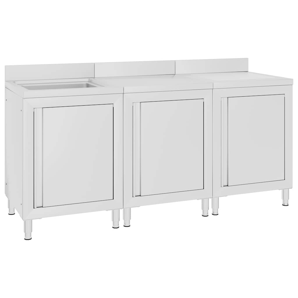 vidaXL Commercial Kitchen Sink Cabinet 180x60x96 cm Stainless Steel 1