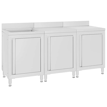 vidaXL Commercial Kitchen Sink Cabinet 180x60x96 cm Stainless Steel 1