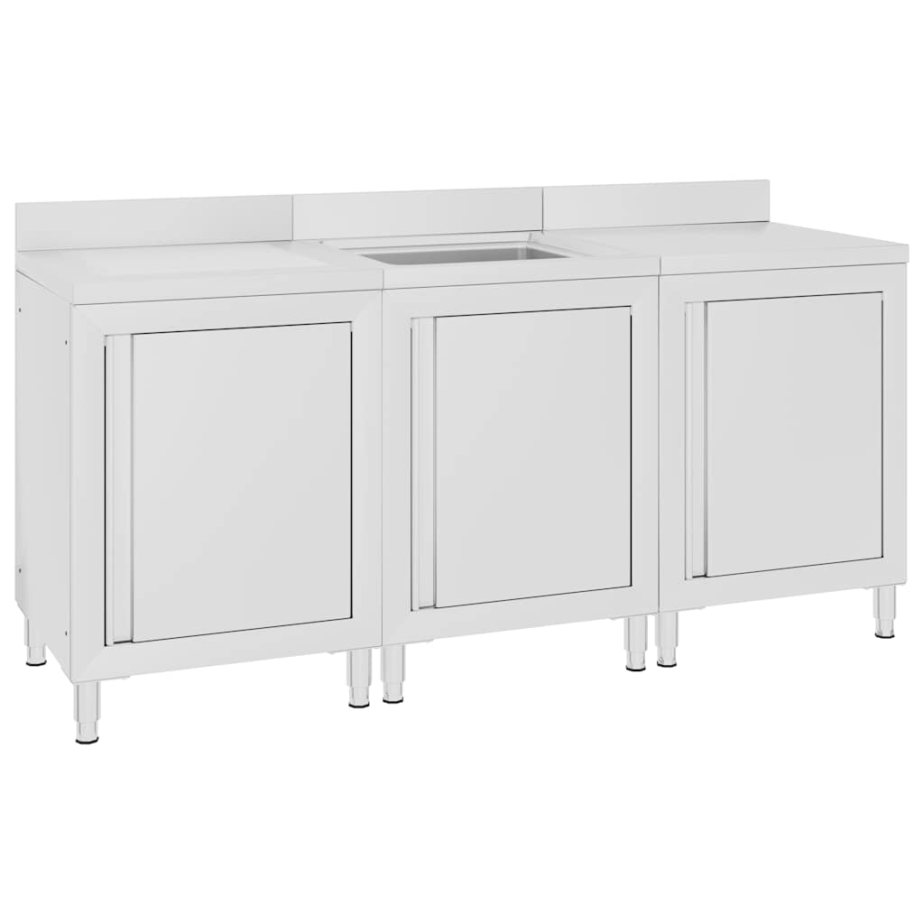 vidaXL Commercial Kitchen Sink Cabinet 180x60x96 cm Stainless Steel 2