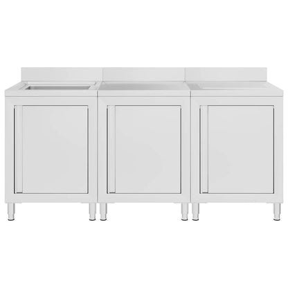 vidaXL Commercial Kitchen Sink Cabinet 180x60x96 cm Stainless Steel 3