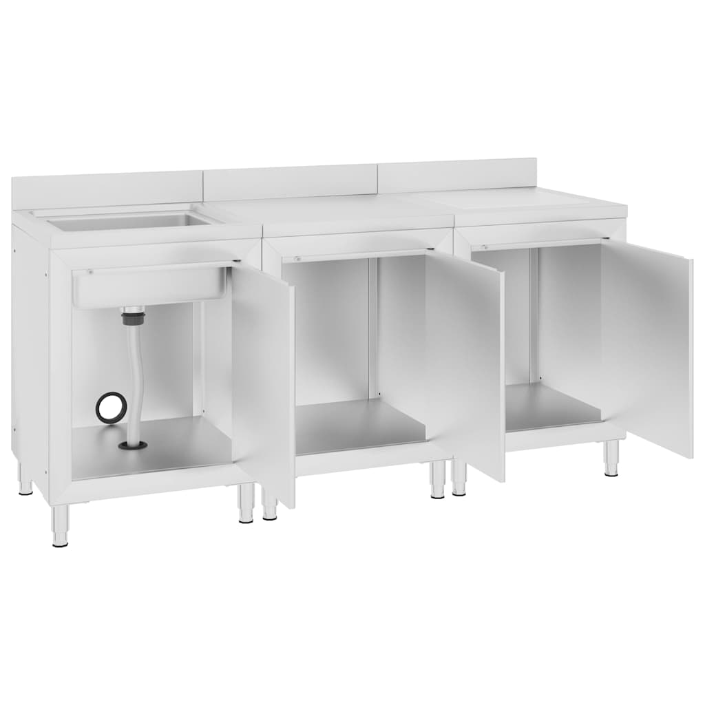 vidaXL Commercial Kitchen Sink Cabinet 180x60x96 cm Stainless Steel 4